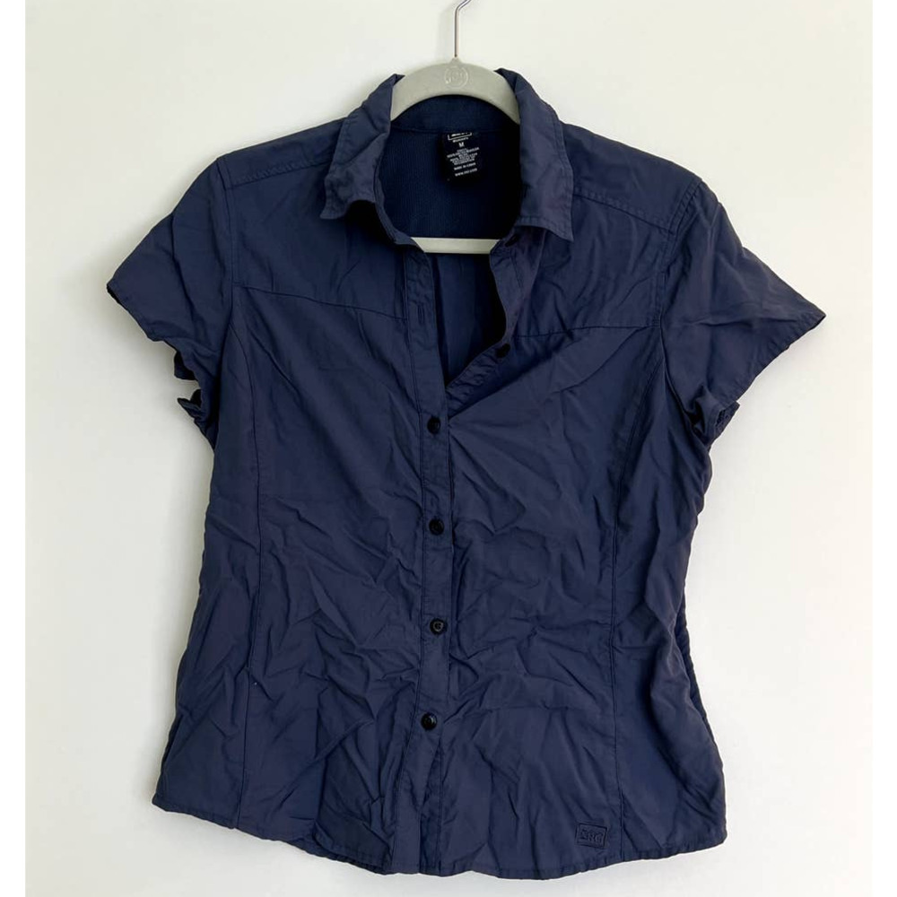 REI Tactel Nylon Blue Vented Short Sleeve Button Front Top Size Medium
